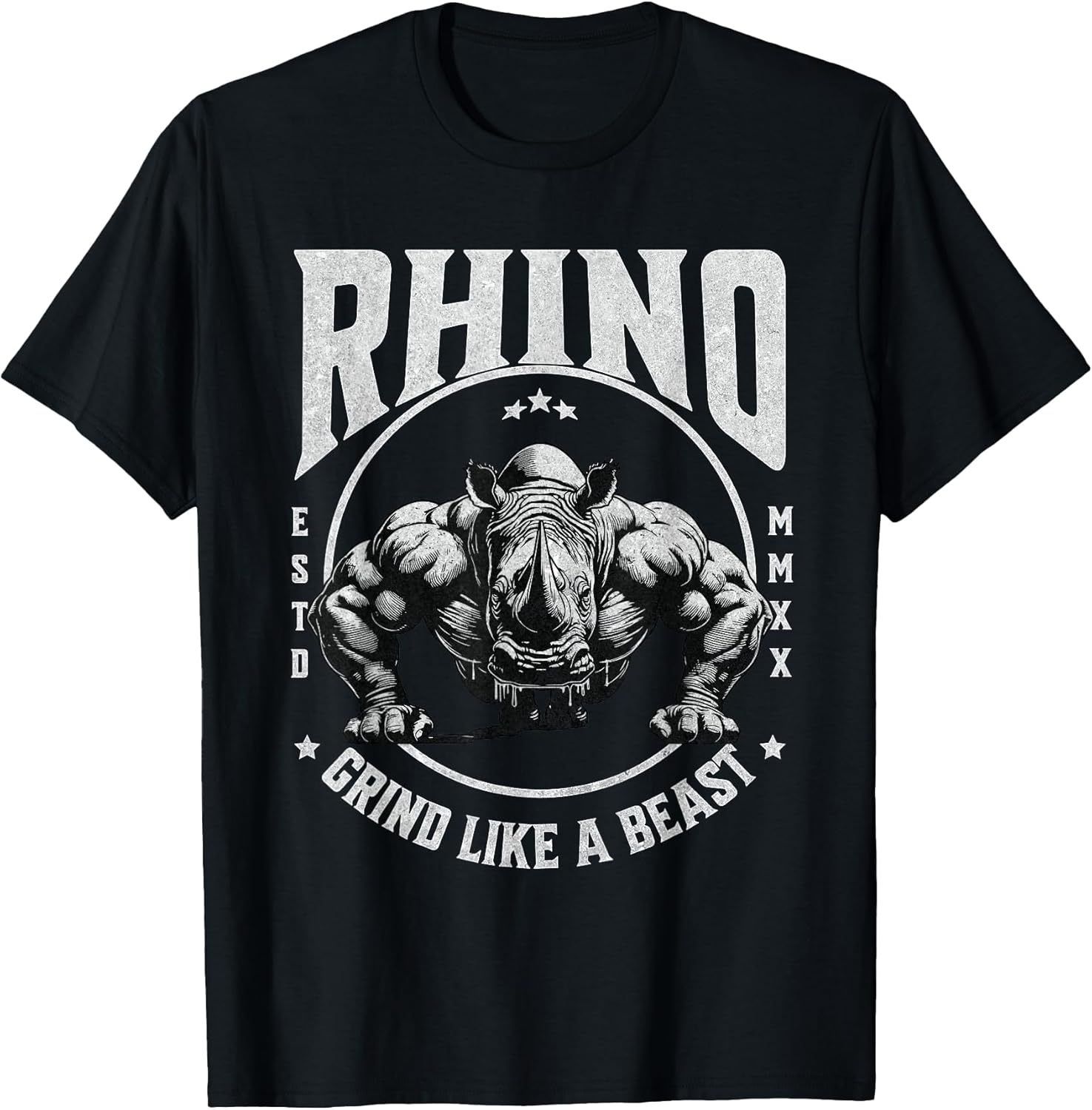 Rhino Grind Like a Beast Pushup Gym Motivation Workout T-Shirt