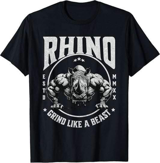 Rhino Grind Like a Beast Pushup Gym Motivation Workout T-Shirt
