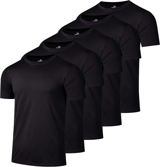 5 Pack: Men's Dry-Fit Short Sleeve Crew Neck T Shirts Fitness Running Gym Workout Cool Exercise Athletic Tee