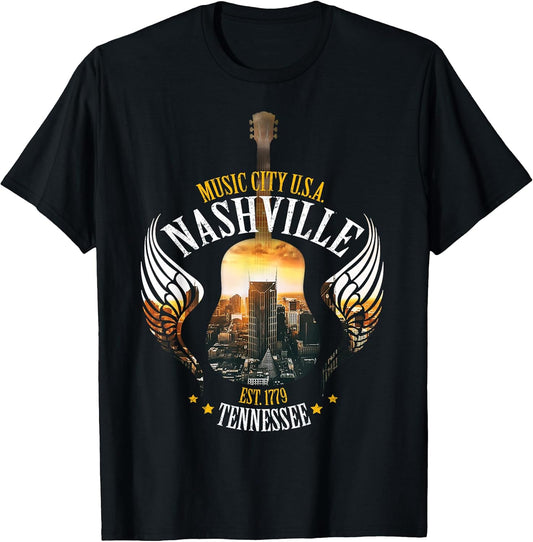 Country Nashville Retro Graphic Guitar T-Shirt Small