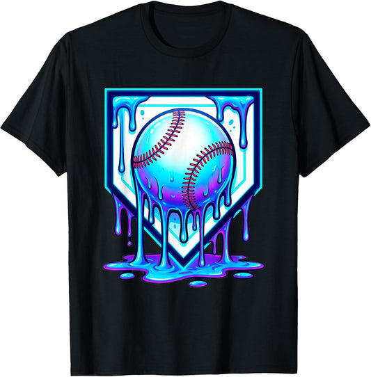 Baseball Drip Ice Cream Blue Glow Melt Ball Graphic T-Shirt