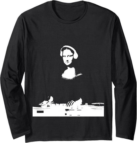 Mona Lisa DJ Art - Funny EDM Techno Rave Music Long Sleeve T-Shirt