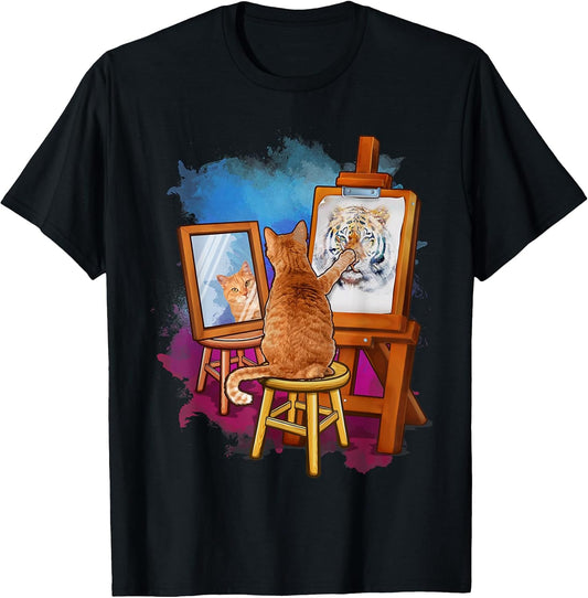 Cat Painting Lion Artistic Animals Lover Graphic Novelty T-Shirt