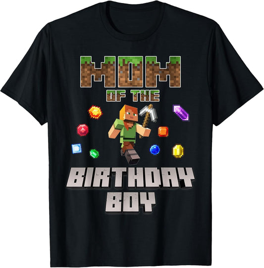 Mom of The Birthday Boy Video Gamer Pixel Number T-Shirt