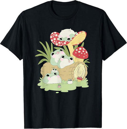 Cottagecore Aesthetic Frog Lying on Mushroom Cute