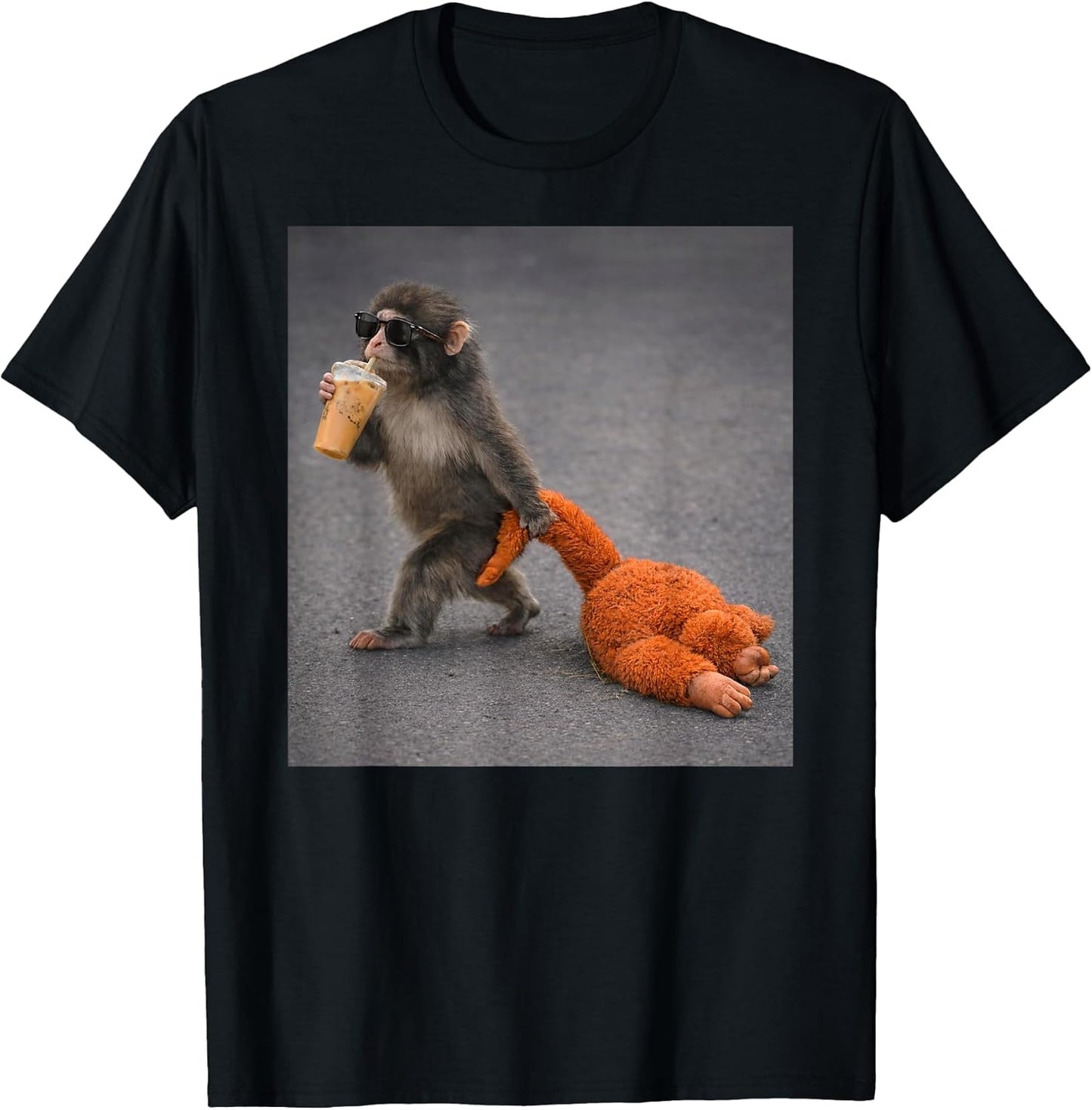 Baby Monkey Punch Drinking Iced Coffee T-Shirt