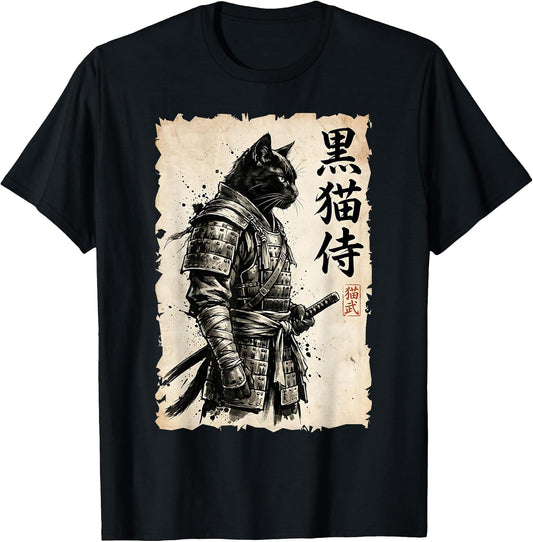 Samurai Cat Warrior Anime Japanese Art Kawaii Cat Samurai T-Shirt