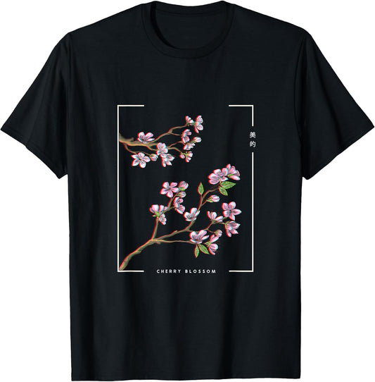 Japanese Aesthetic Vaporwave Cherry Blossom Glitch Anime T-Shirt Small
