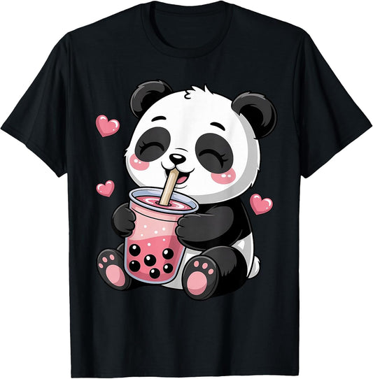 Funny Panda Drinking Boba Bubble Tea Cute Kawaii Anime Panda T-Shirt