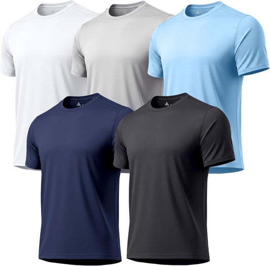 5 Packs Men's UPF 50+ Sun Protection T-Shirts Workout Fishing Swimming Rash Guard Fast Dry Breathable Shirt