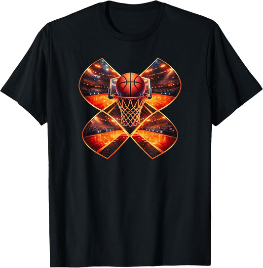 Geometric Basketball Hoop Net Slam Dunk Bball Urban Design T-Shirt