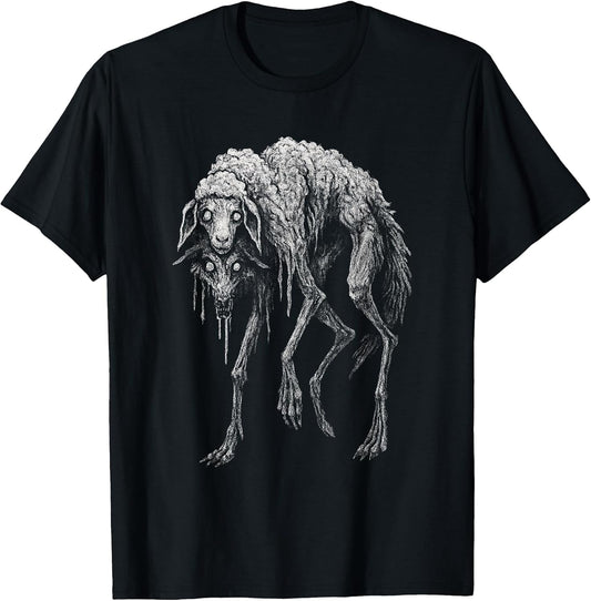 Creepy Wolf Sheep Horror Scary Folklore Goth Alt Aesthetic T-Shirt