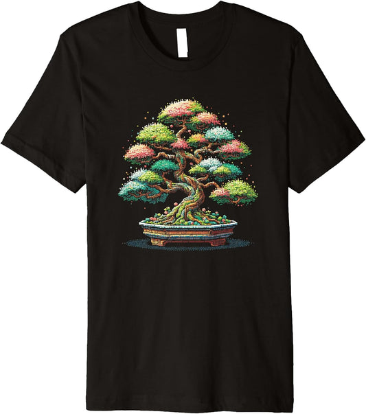 Cool Bonsai Tree Japanese Pixel Art Style Gardening Zen Premium T-Shirt