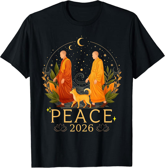 Walk for Peace Monks Journey 2026 with Dog Meditation Cool T-Shirt