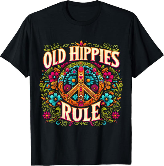 Vintage Old Hippies Rule Tee - Retro 60s 70s Hippie Costume T-Shirt