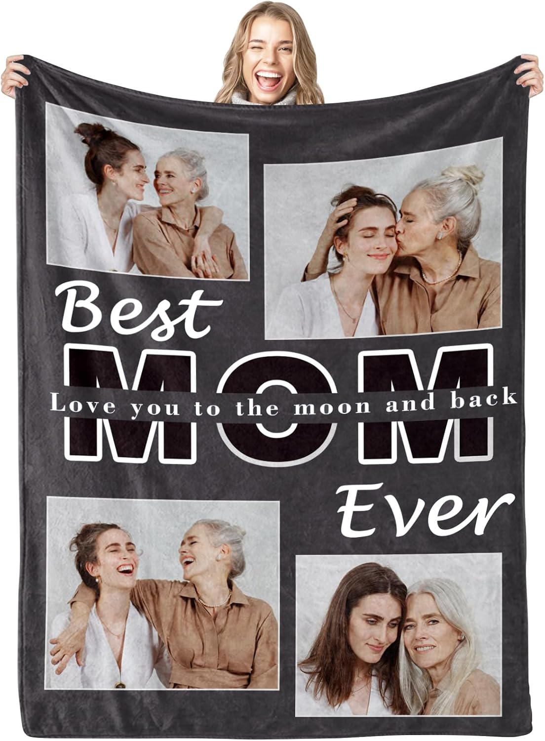 Mother's Day Personalized Gifts for Mom Custom Blanket with Photos,Personalized Flannel Throw Best Mom Ever Blankets Christmas Birthday Gifts for Mother Customized Blanket