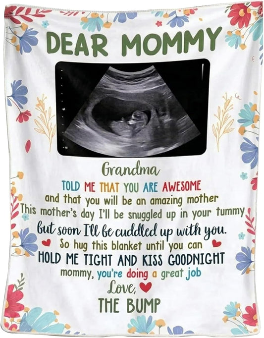 GABITA Dear Mommy Personalized Ultrasound Blanket – First Mothers Day for Mom to Be, First Mother's Day Blanket, Custom Photo Blankets, 1st for Mommy, New Pregnancy Gift for Mom new1