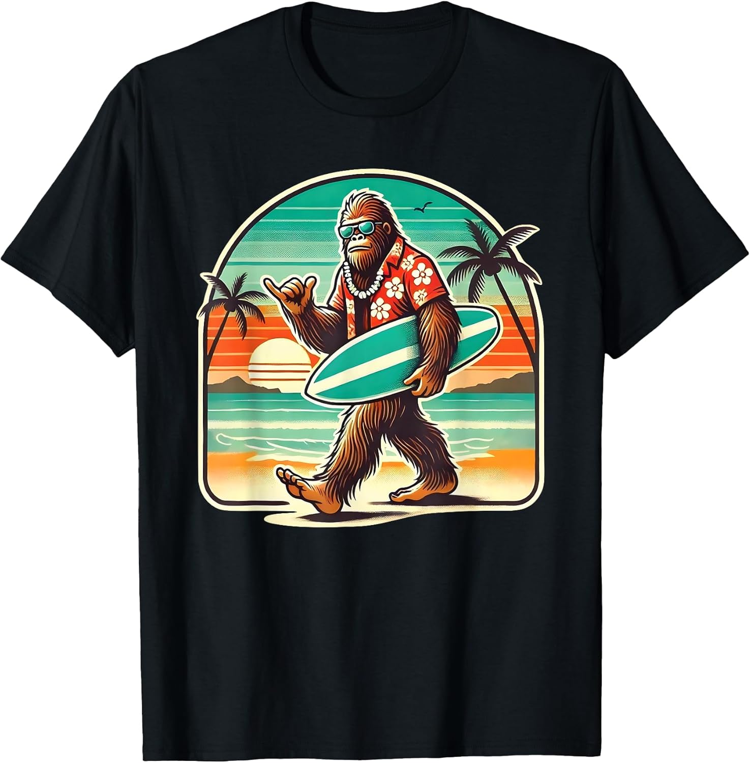 Funny Bigfoot Aloha Hawaiian Surfing Tropical Beach Surfer T-Shirt