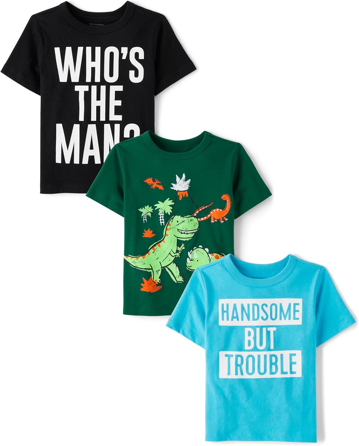 Baby Boys' and Toddler Dino,Animals,Sharks Short Sleeve Graphic T-Shirts,3 Pack