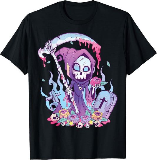 Pastel Goth Creepy Death Grim Reaper Kawaii Occult Menhera T-Shirt Small