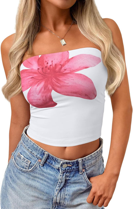 Women's Y2K Tube Tops Butter Soft Non-Slip Strapless Crop Top Stretchy Bandeau Summer Clothes