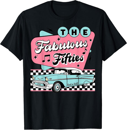 The Fifties 1950s Car Music Checkerboard Rockabilly Sock Hop T-Shirt