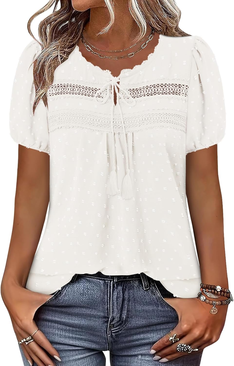Women Boho Tops Short Sleeve Summer Flowy Shirts Dressy Casual Loose Trendy Blouses
