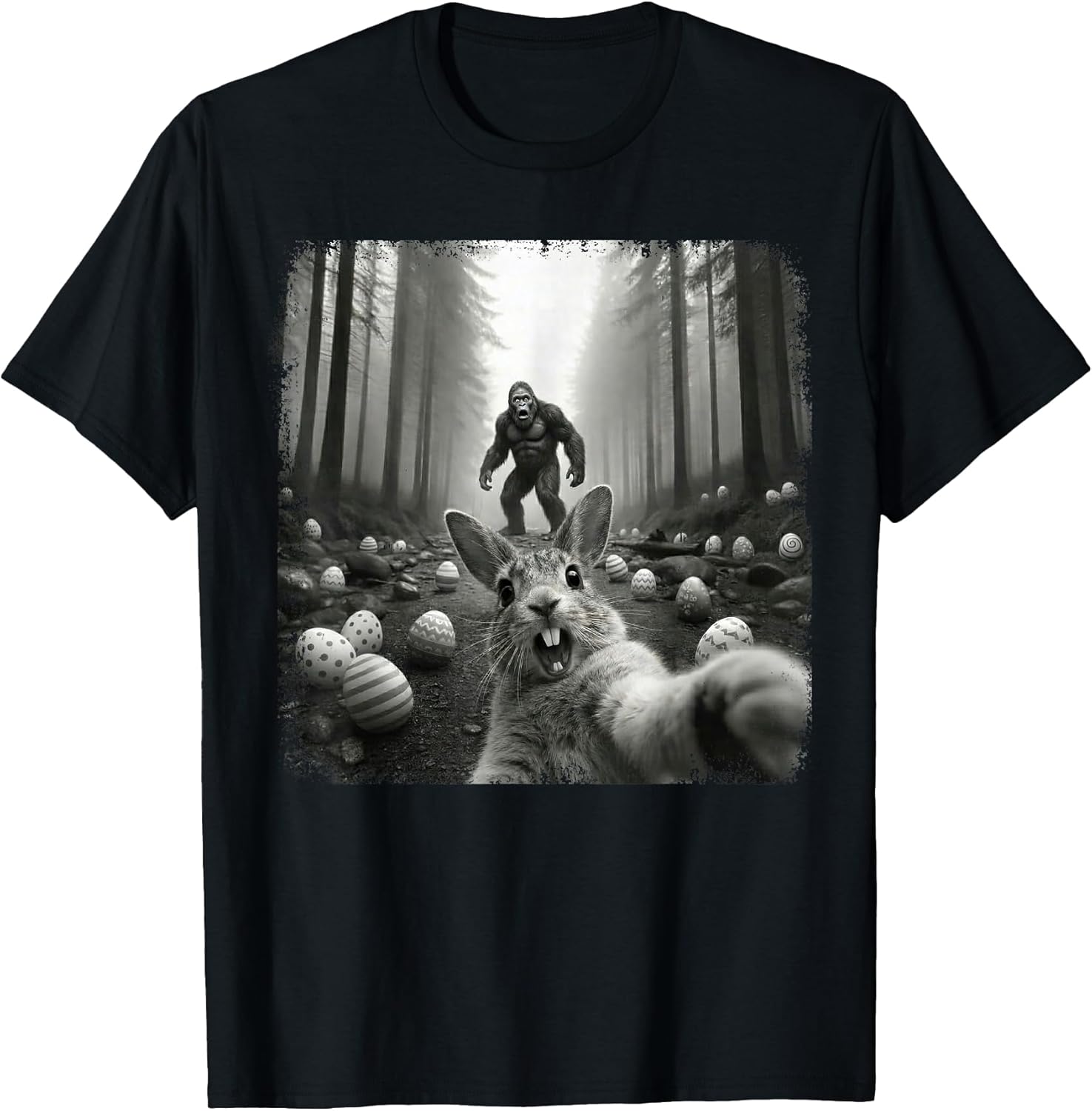 Bunny Selfie with Bigfoot Funny Easter Shirts Men Women Kids T-Shirt