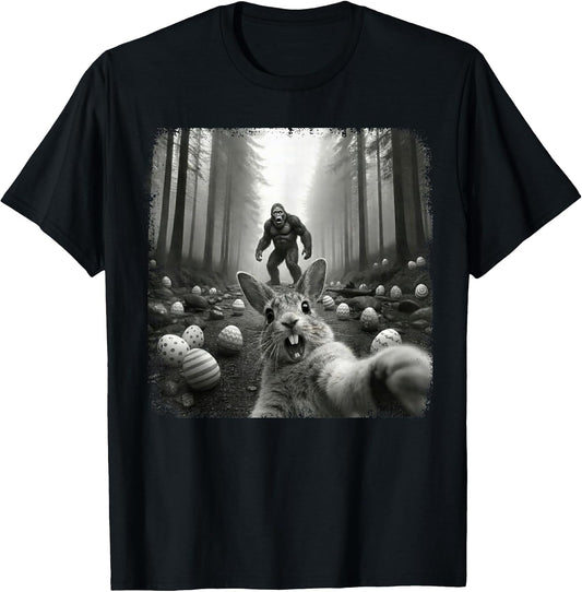 Bunny Selfie with Bigfoot Funny Easter Shirts Men Women Kids T-Shirt