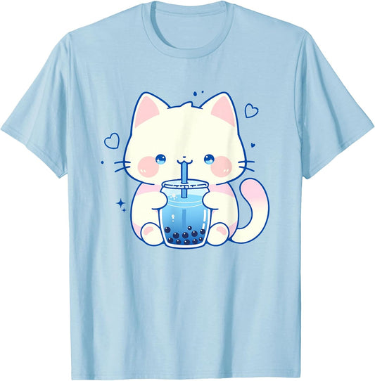 Kawaii Cat Boba Japanese Cute Aesthetic Anime Girls Teens T-Shirt
