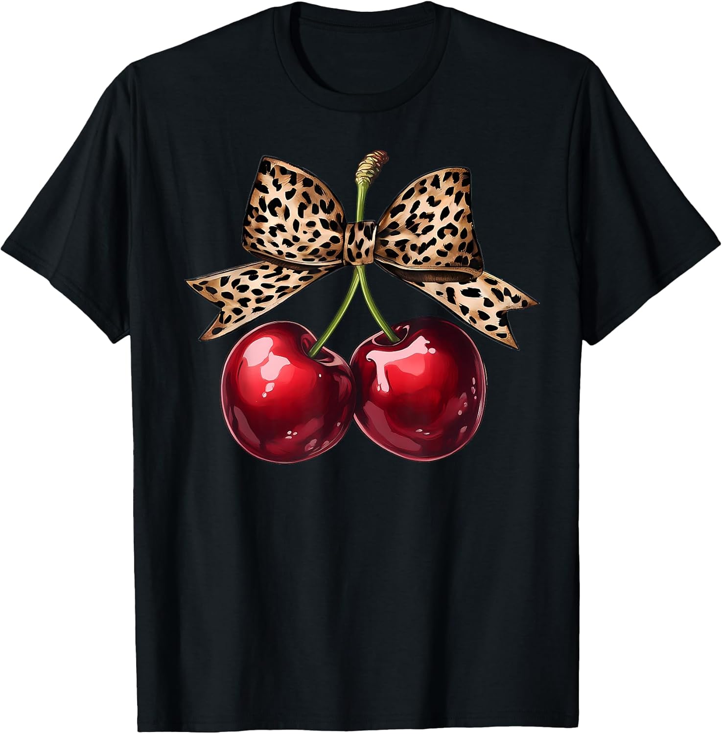 Retro Cherry Leopard Coquette Bow Cute Cherries Women Girls T-Shirt