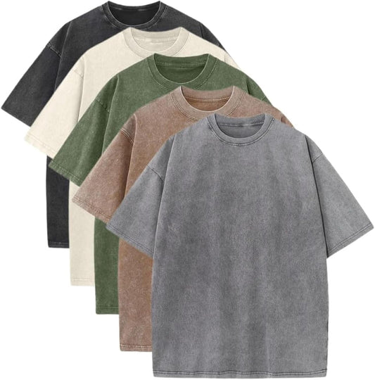 T-Shirts Pack:Unisex Cotton Crew T Shirts Bulk Short Sleeve Heavyweight Vintage Tees Mix Colors Clothes Basic Tops