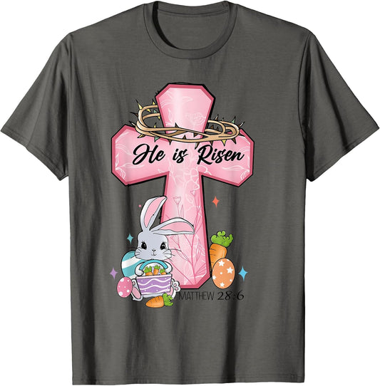 He is Risen Bunny Cross Vintage Happy Easter Day 2025 T-Shirt