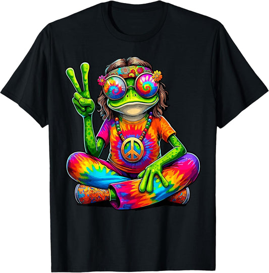 Hippie Tie Dye Frog 60's 70's Hippie Peace Sign T-Shirt