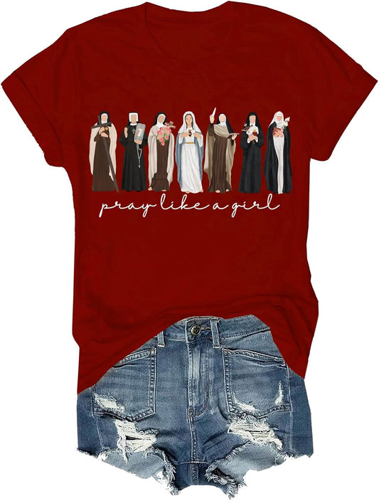 Pray Like A Girl Christian Shirt,Inspirational Faith T-Shirt,Women’s Religious Jesus Quote Tee