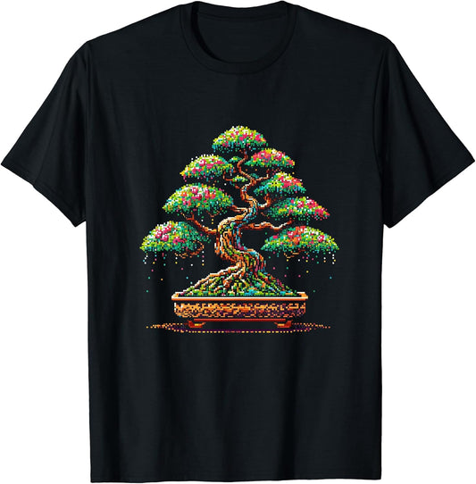 Cool Bonsai Tree Japanese Pixel Art Style Gardening Zen T-Shirt