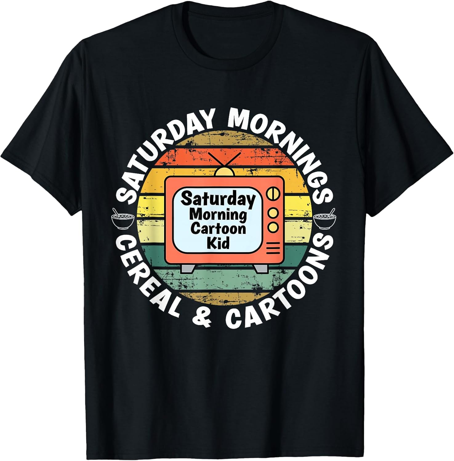 70s 80s 90s Retro Kid Saturday Mornings Cereal and Cartoons T-Shirt
