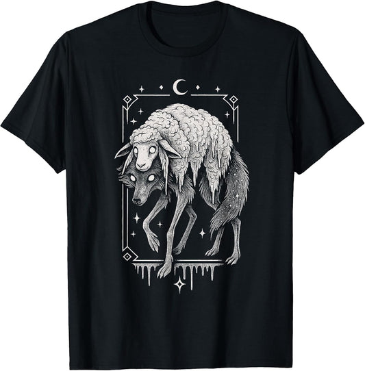 Wolf Sheep Horror Creepy Folklore Scary Goth Alt Aesthetic T-Shirt