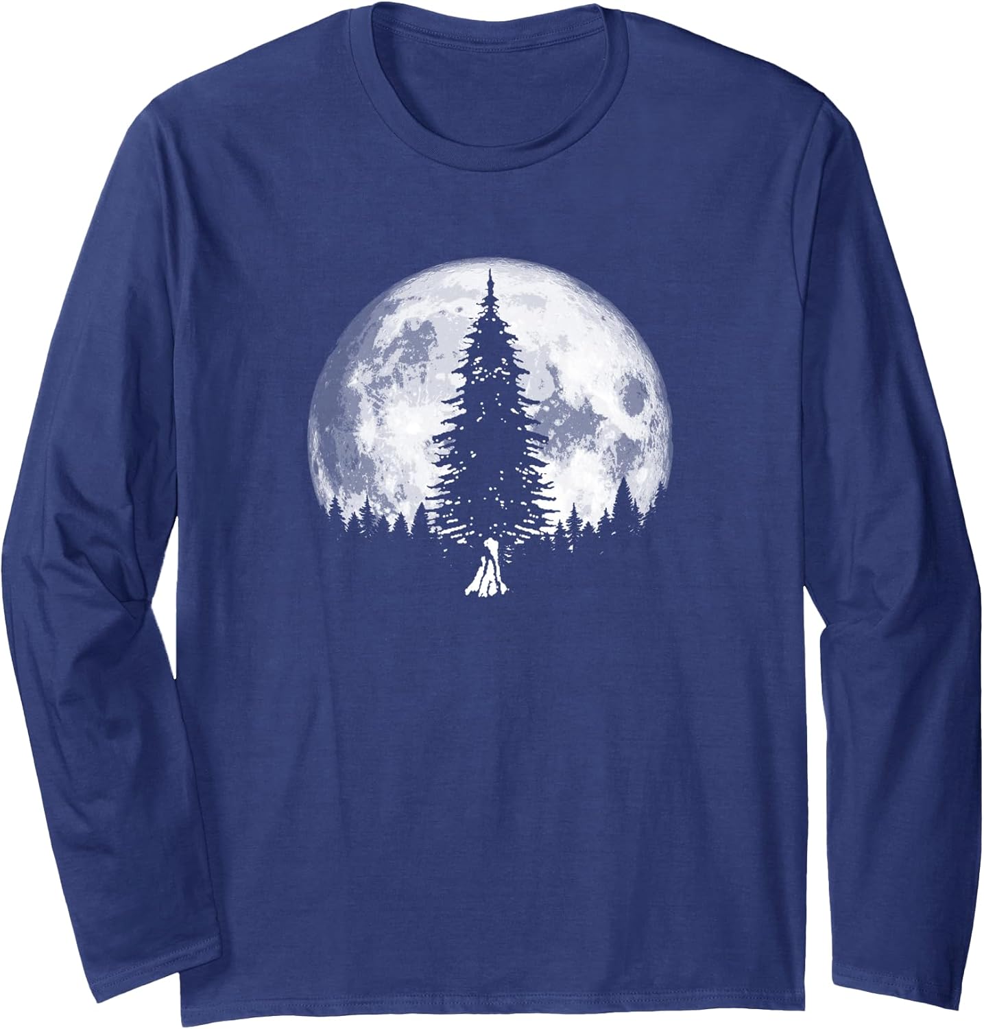 Retro Full Moon and Minimalist Pine Tree Vintage Graphic Long Sleeve T-Shirt