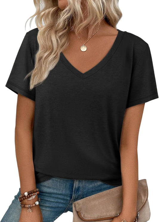 T Shirts Short Sleeve V Neck Tees for Women Fashion Tops Trendy Soft Casual Summer Clothes Outfits 2026