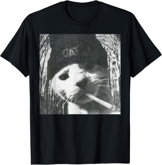 Smoking Cat Beanie Meme Grunge Aesthetic Funny T-Shirt