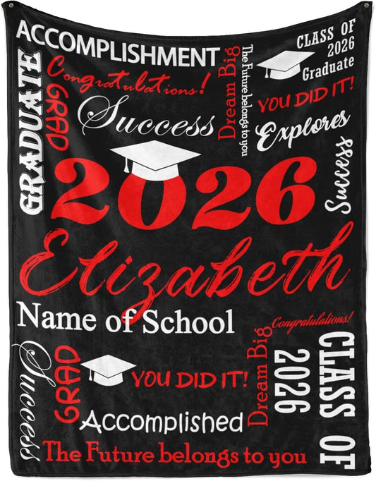 Dr.TOUGH Custom Graduation Gifts Blanket with Name School Personalized Class of 2026 Graduation Blankets for Him Her Customized Throw Blanket for High School College Graduation Gifts