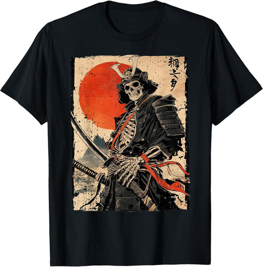 Japan Samurai Warrior Skeleton Ukiyo Ink Artwork Samurai T-Shirt