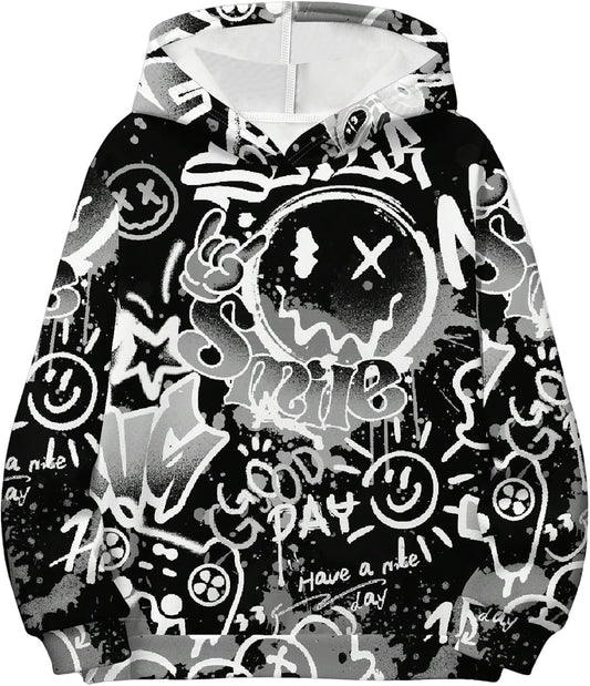 Boy's Graphic Hoodie Cartoon Print Long Sleeve Hooded Sweatshirt Loose Pullover Tops