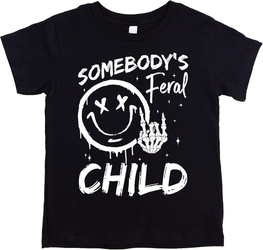 Funny Somebody's Feral Child Shirt for Boys and Girls Vintage Retro Punk Rock Tee for Kids