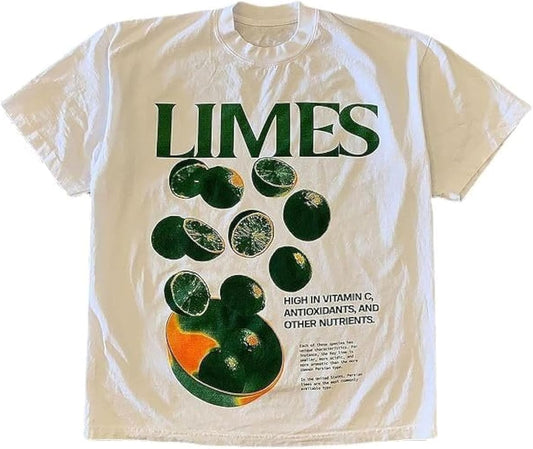 Lime Vintage Y2k Letter Printed T-shirt Oversized Top for Men's 2023 New Harajuku Loose Fitting Short Sleeved Top