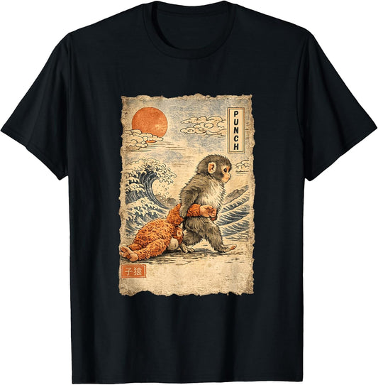 Kawaii Baby Monkey Punch Cute Japanese Macaque Ukiyo-e Art T-Shirt