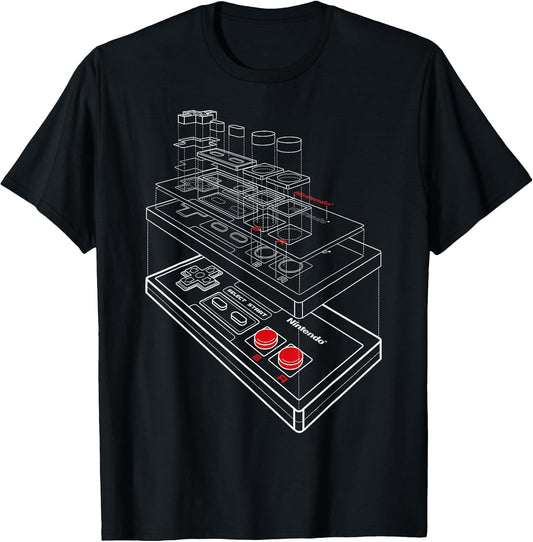 NES Controller Exploded Schematic Graphic T-Shirt T-Shirt
