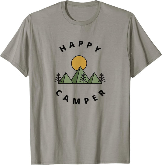 Happy Camper Camping Camp Forest Mountains Minimalist Mens T-Shirt