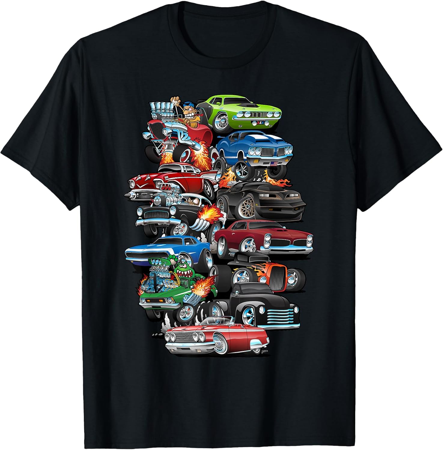 Car Madness! Muscle Cars, Classic Cars and Hotrods Cartoon T-Shirt
